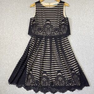 Antonio Melani Dress‎ Women's Size 6 Navy Lace Nude Lining Cocktail Wedding Zip